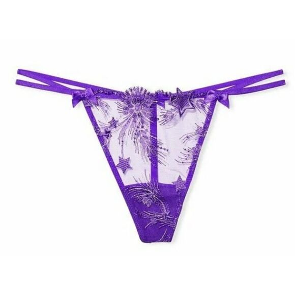 Victorias Secret Very Sexy Starstruck Mesh V- string thong panty Bright Violet M - Picture 1 of 8